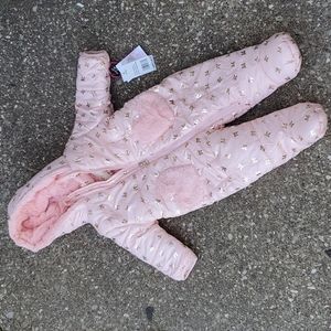 Jessica Simpson Snowsuit Pram Blush Pink Gold Bows 3-6 months